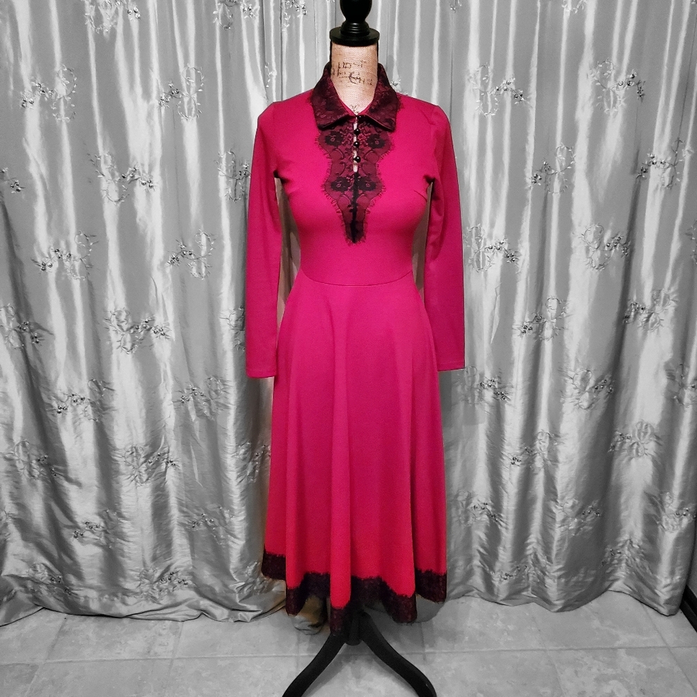 Lai Meng Five Cats, Burgandy Victorian dress, size 2